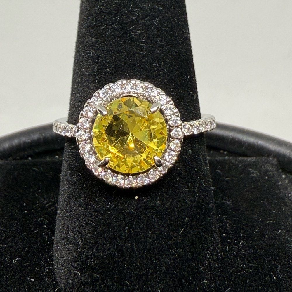 Bomb Party ring Lab created round Citrine with CZ accents RBP 2944